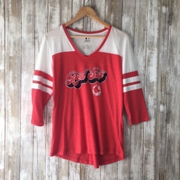 MLB Tops - Boston Red Sox Women’s 3/4 Sleeve Tee Red White MLB Baseball Shirt M